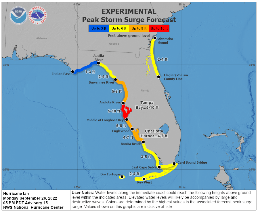 Significant Storm Surge Possible as Hurricane Ian Approaches U.S. Coast