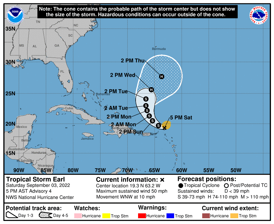 Tropical Storm Earl Forecast to Hurricane Earl by Wednesday