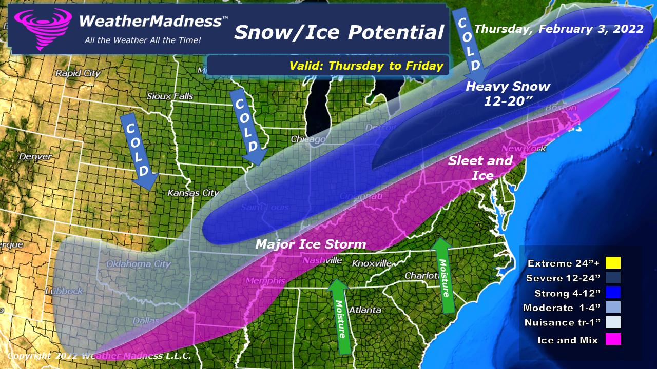 Weather Madness Updated Snow and Ice Map Heavy Snow Hits the