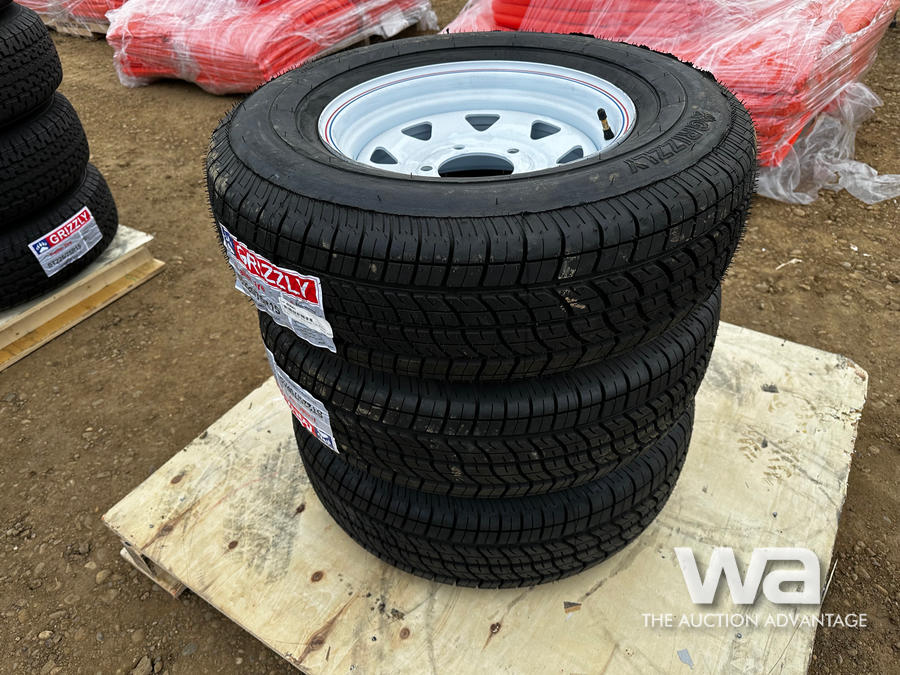 (3) Grizzly ST225/75R15 Trailer Tires & Rims