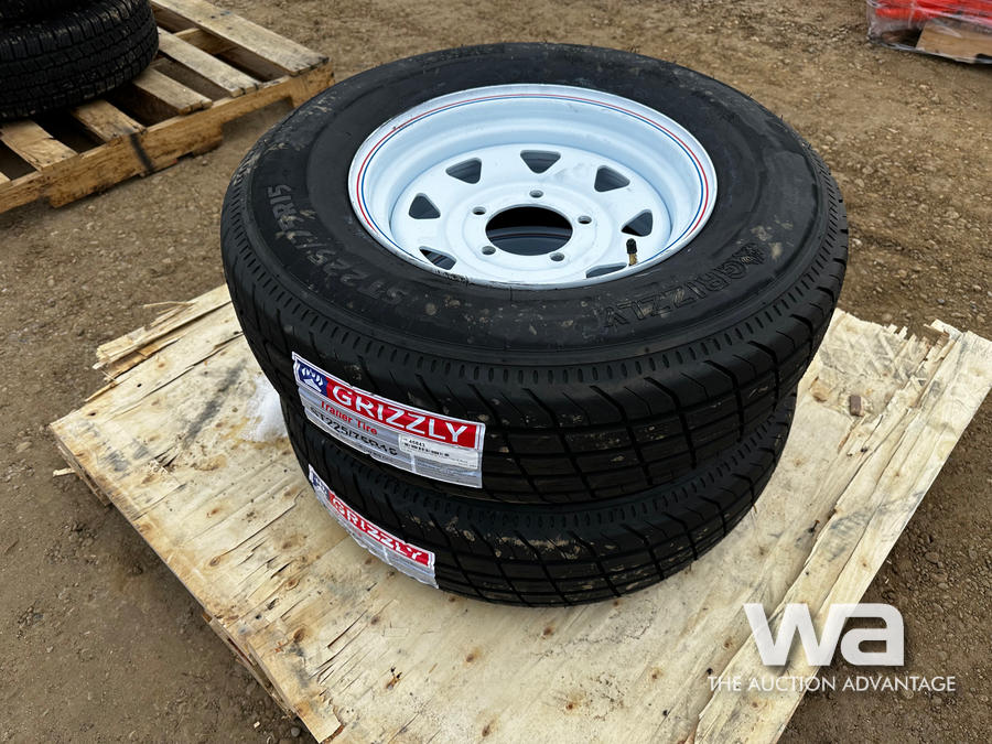 (2) Grizzly ST225/75R15 Trailer Tires & Rims