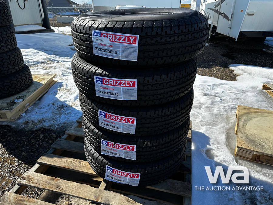 (5) Grizzly St225/75R15 Trailer Tires