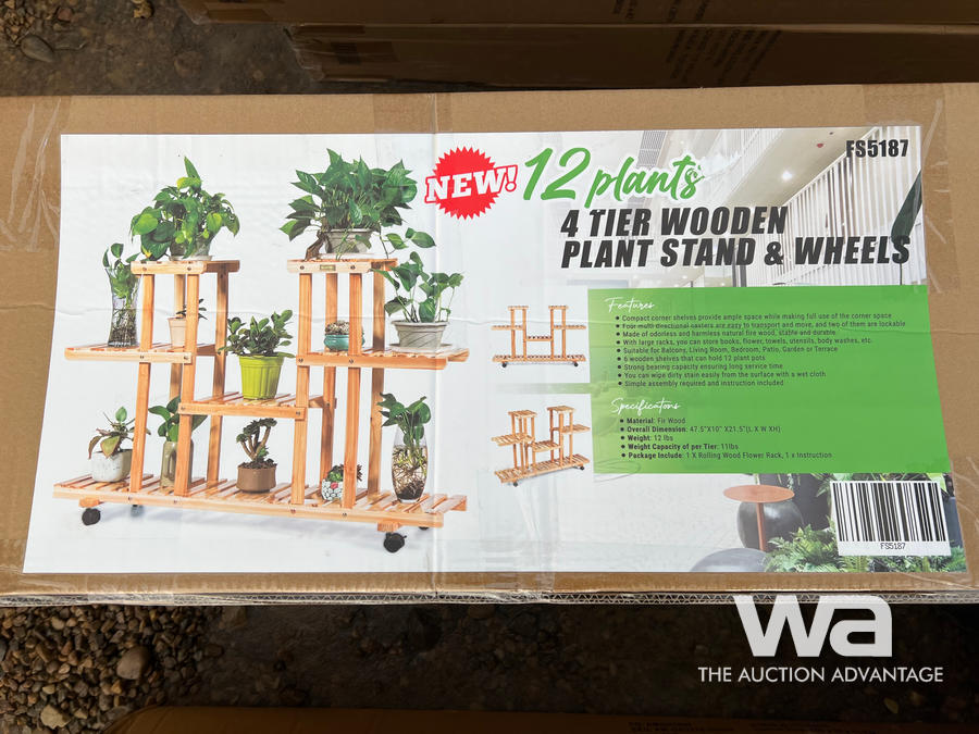 12 Plants 4 Tier Wooden Plant Stand & Wheels