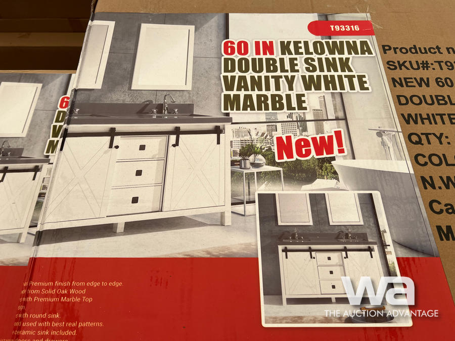 KELOWNA 60 IN. WHITE DOUBLE SINK MARBLE TOP VANITY