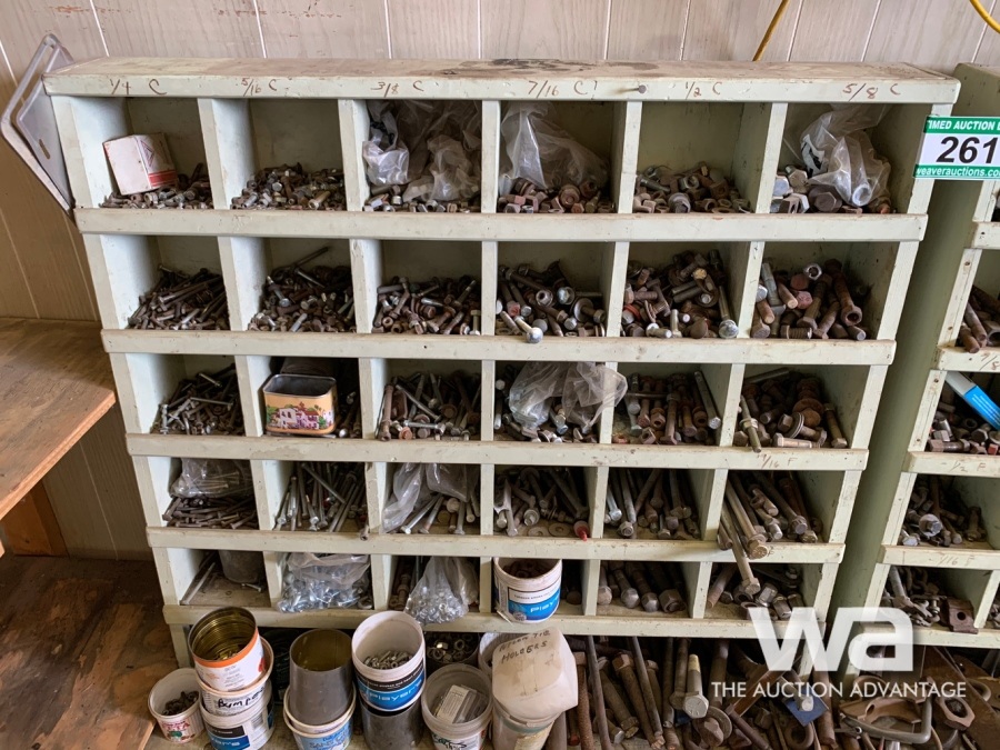 WHITE WOOD BOLT BIN & CONTENTS