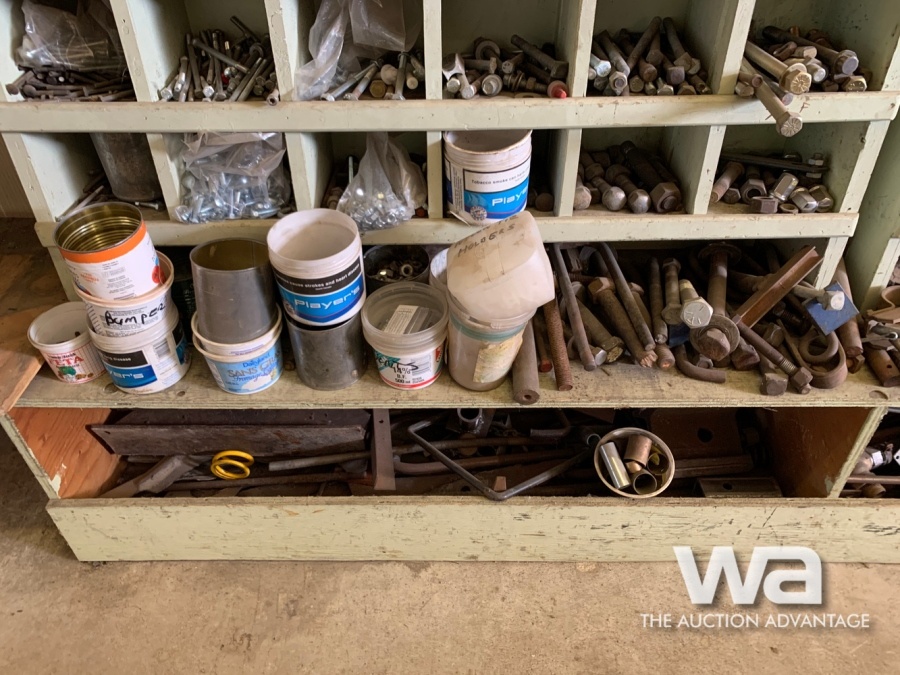 WHITE WOOD BOLT BIN & CONTENTS