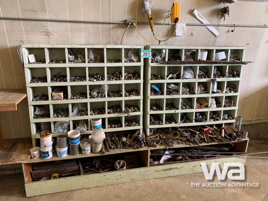 WHITE WOOD BOLT BIN & CONTENTS