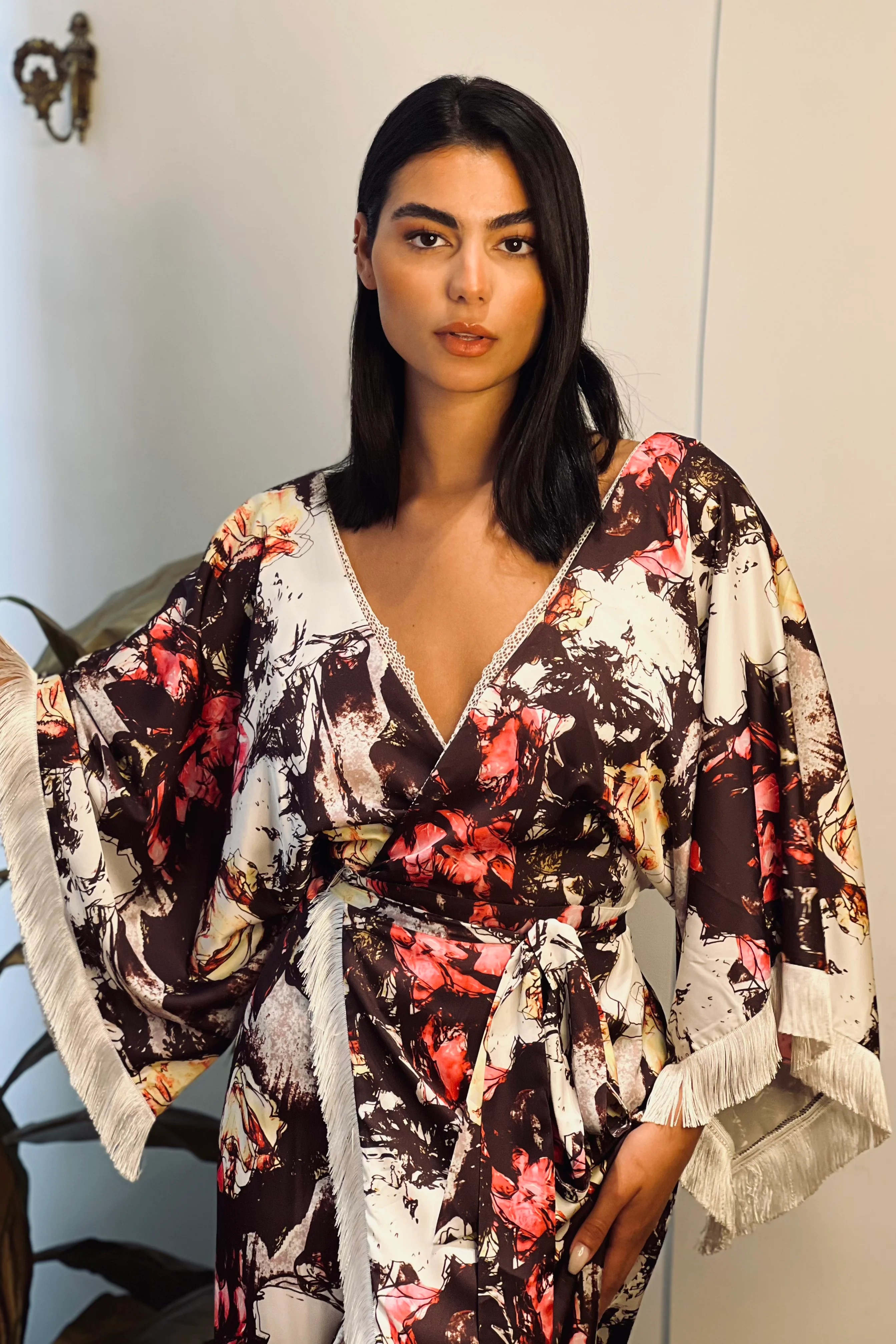 Colorful Robe Dress in Brown Weaving Grace