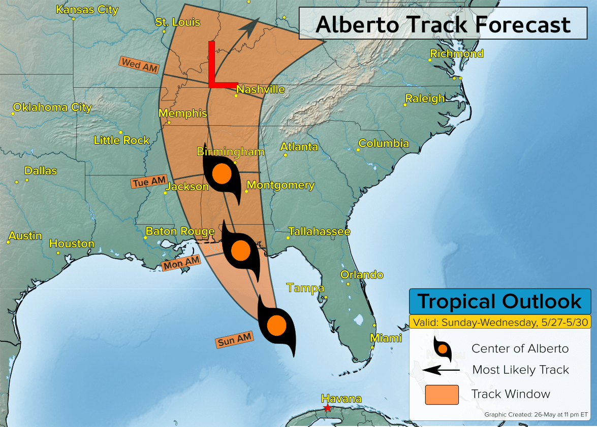 Tropischer Sturm ALBERTO über dem Süden der USA