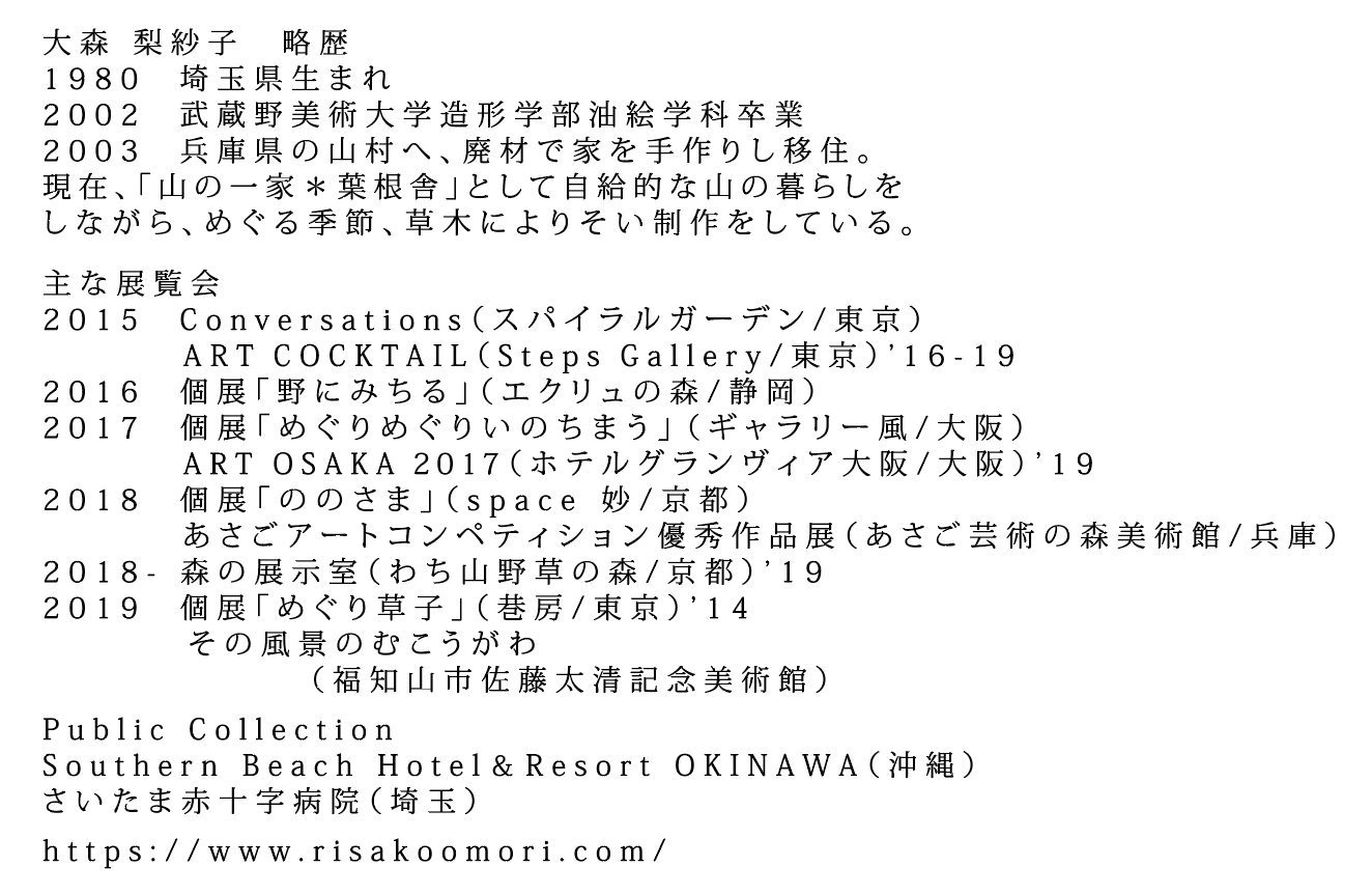 大森 梨紗子 展 / 2019 , 11/30(土) 12/8(日) / ギャラリー風 webgallerykaze