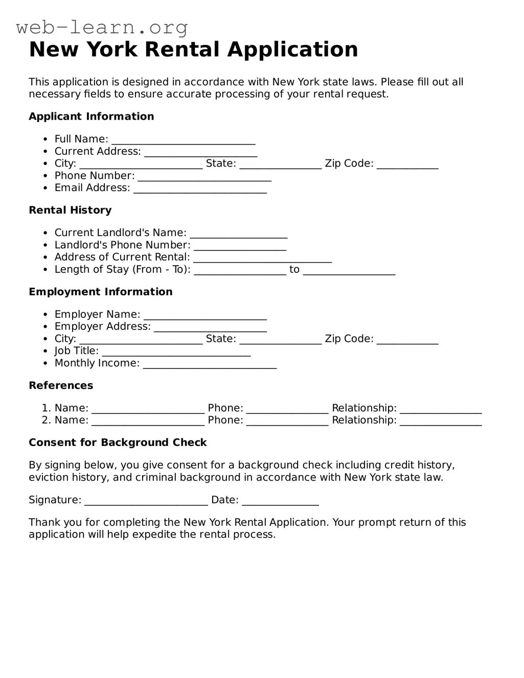 Free New York Rental Application Template ⇒ Simple PDF Form