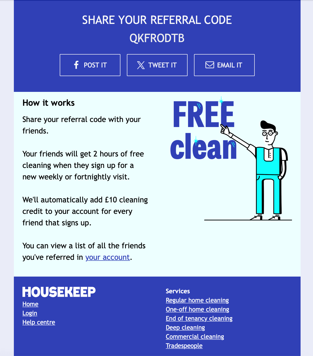 Housekeep gift card code 2 hours of free cleaning [London cleaners]