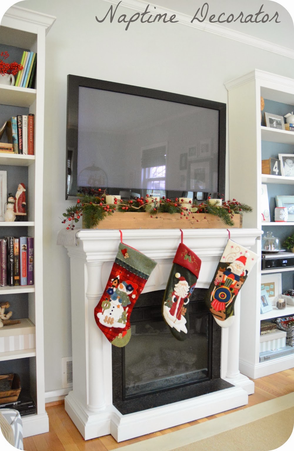 Christmas 2013 Mantel Decorating Around a Mounted TV