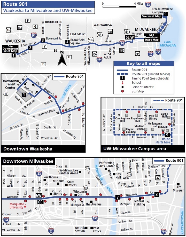 Wisconsin Coach Lines Route 901 Map
