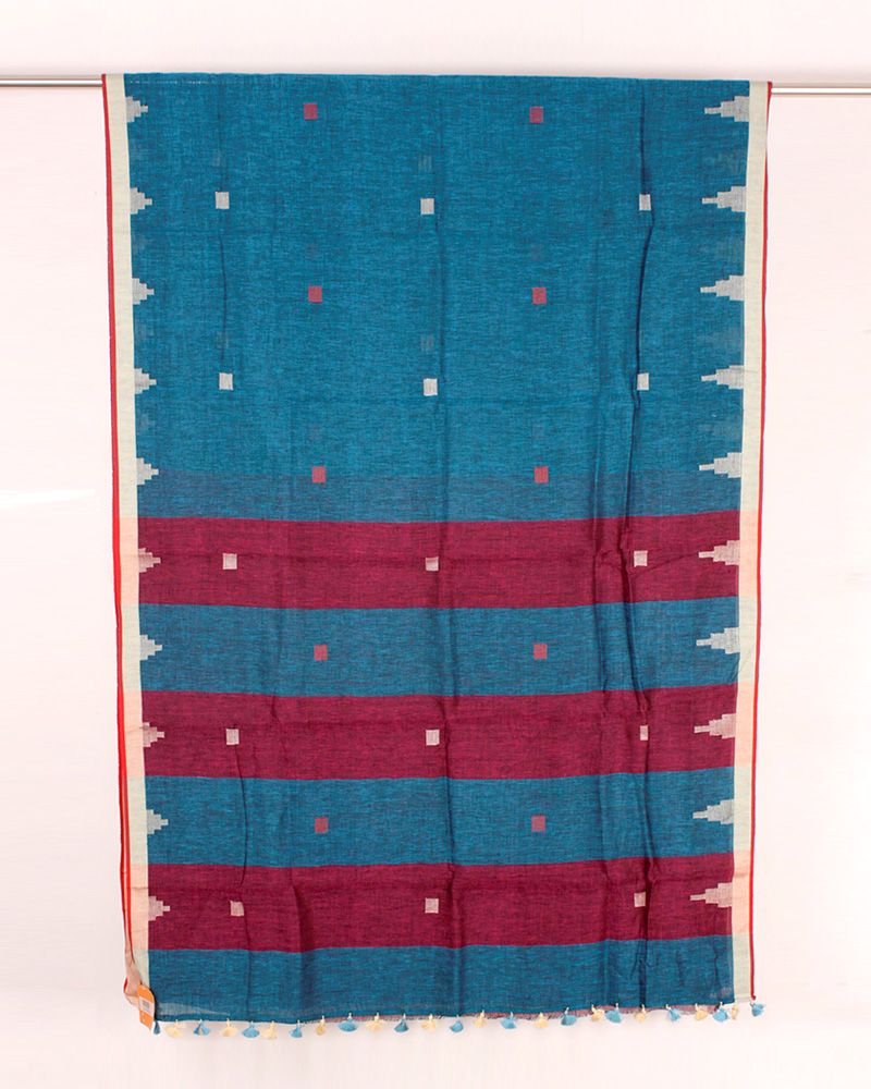 Linen Block Printed Saree