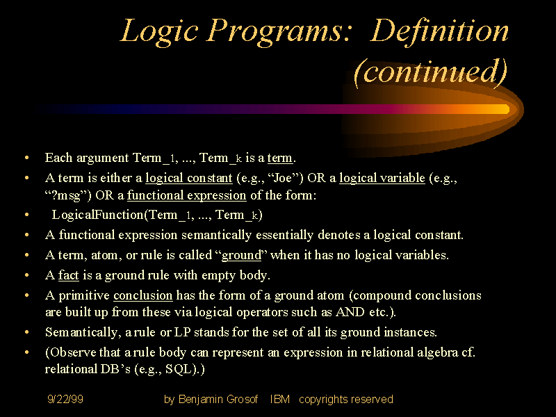 Logic Programs Definition (continued)