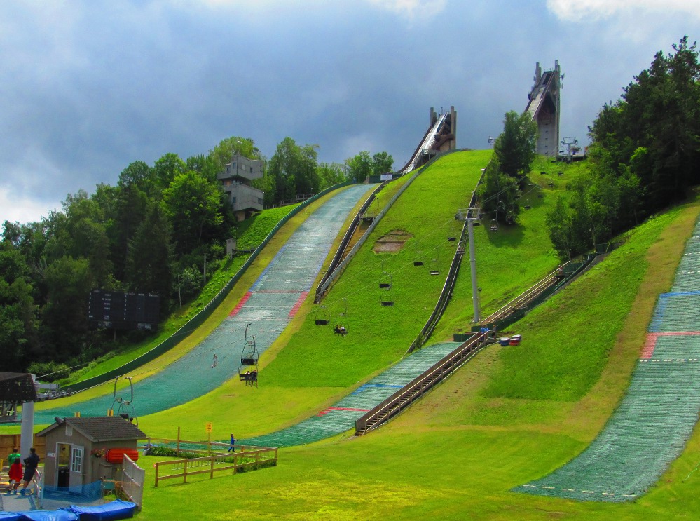 LakePlacid Ski Jump, one skier landing, LakePlacid Olympic Ski Jumping