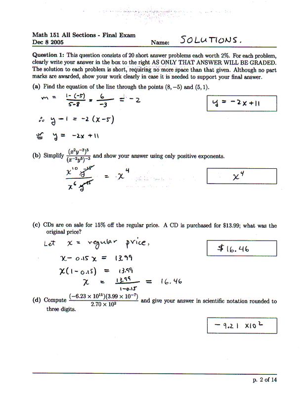 Math 151 Fall 2005 Final Exam Solutions