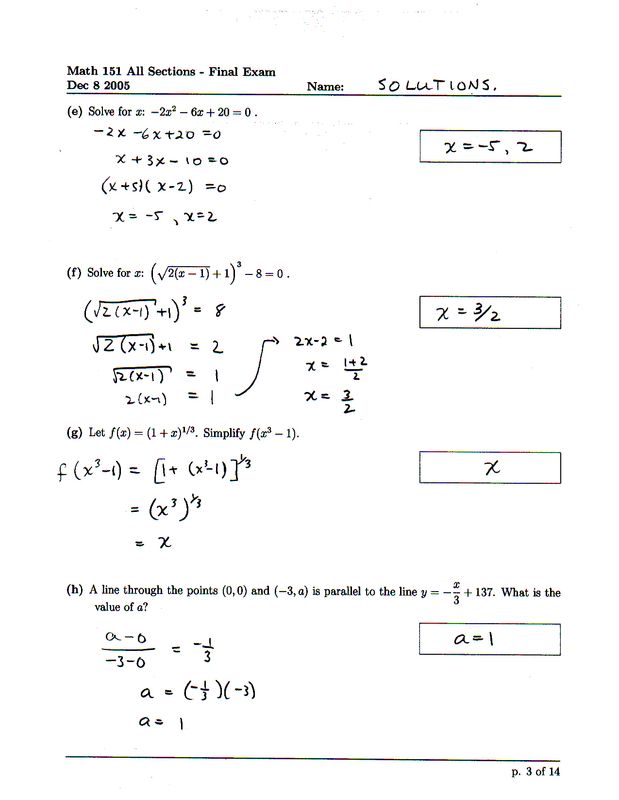 Math 151 Fall 2005 Final Exam Solutions