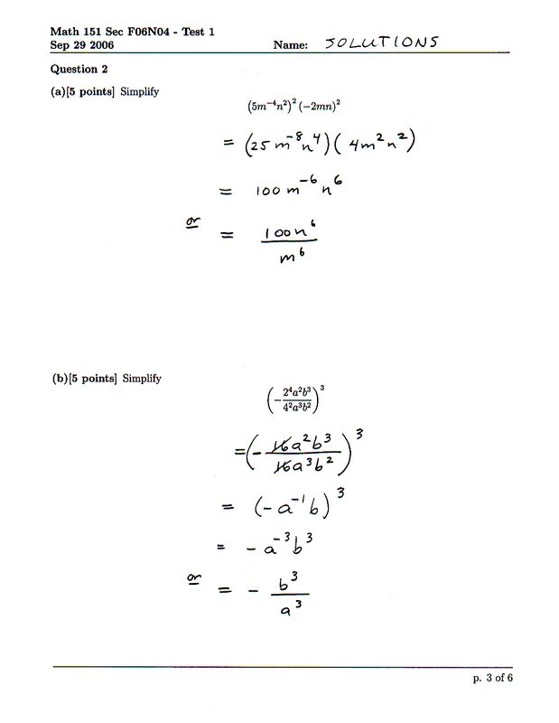 Math 151 Sec F06N04 Test 1 Solutions