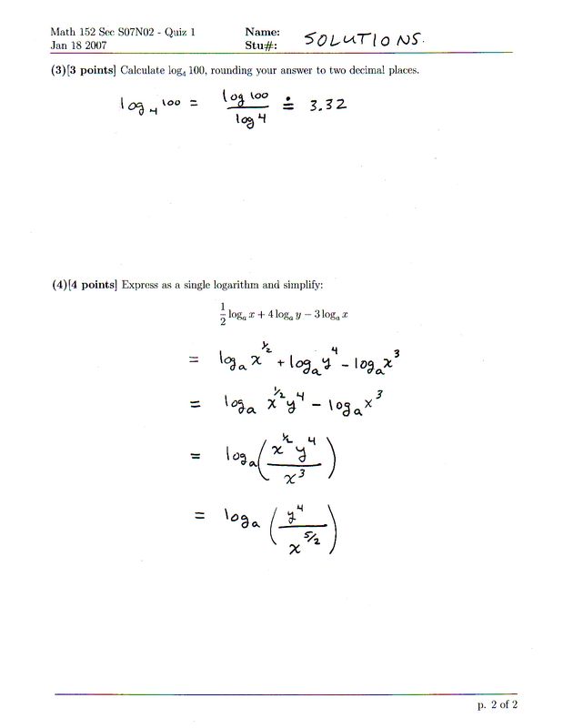 Math 152 Sec S07N02 Quiz 1 Solutions