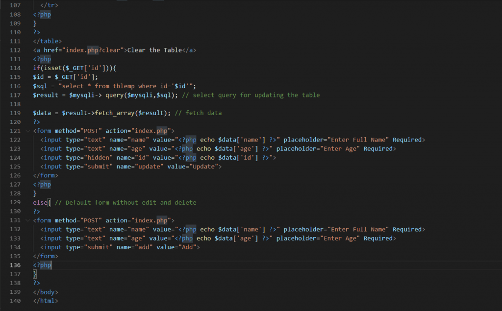 Simple CRUD Operation with PHP MySQL without Ajax and jQuery