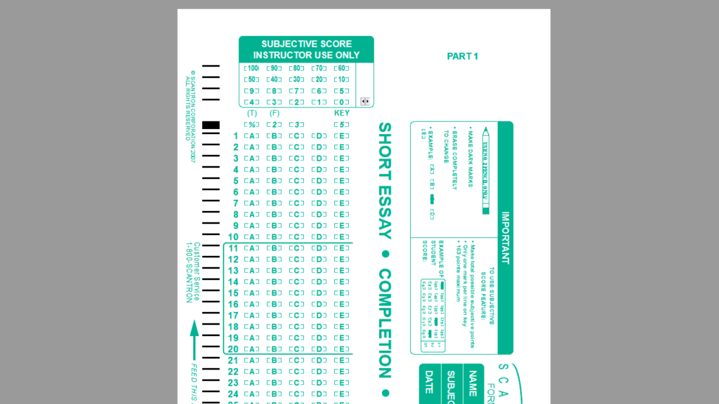SCANTRON ANSWER SHEET