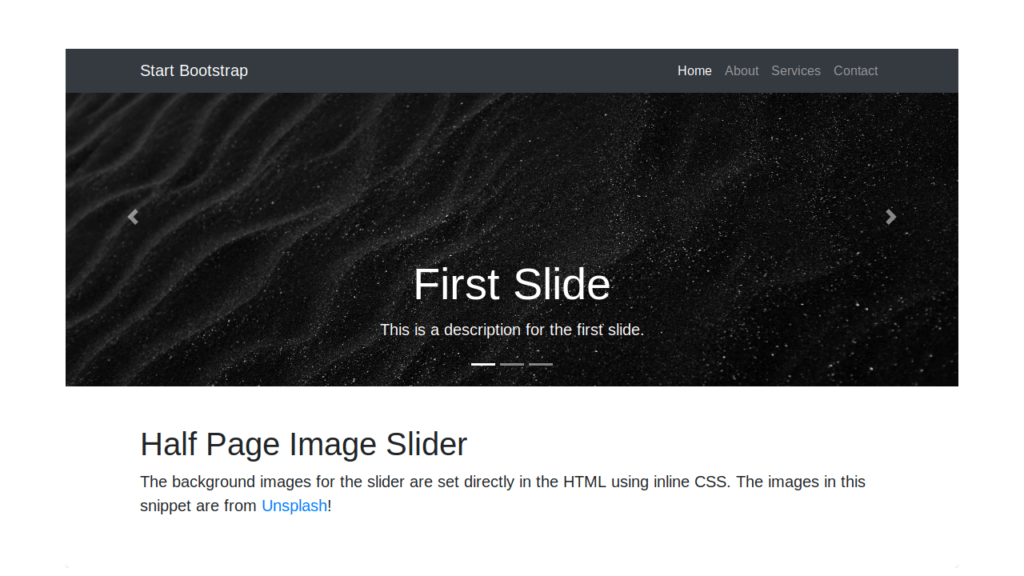BOOTSTRAP 4 HALF PAGE IMAGE SLIDER HEADER