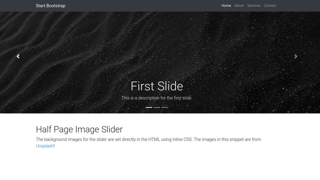 BOOTSTRAP 4 HALF PAGE IMAGE SLIDER HEADER