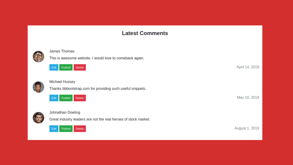 BOOTSTRAP 4 LATEST COMMENTS LIST SECTION