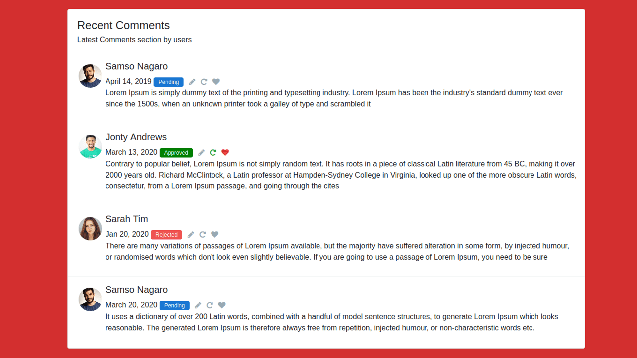 BOOTSTRAP 4 RECENT COMMENT SECTION FROM USERS