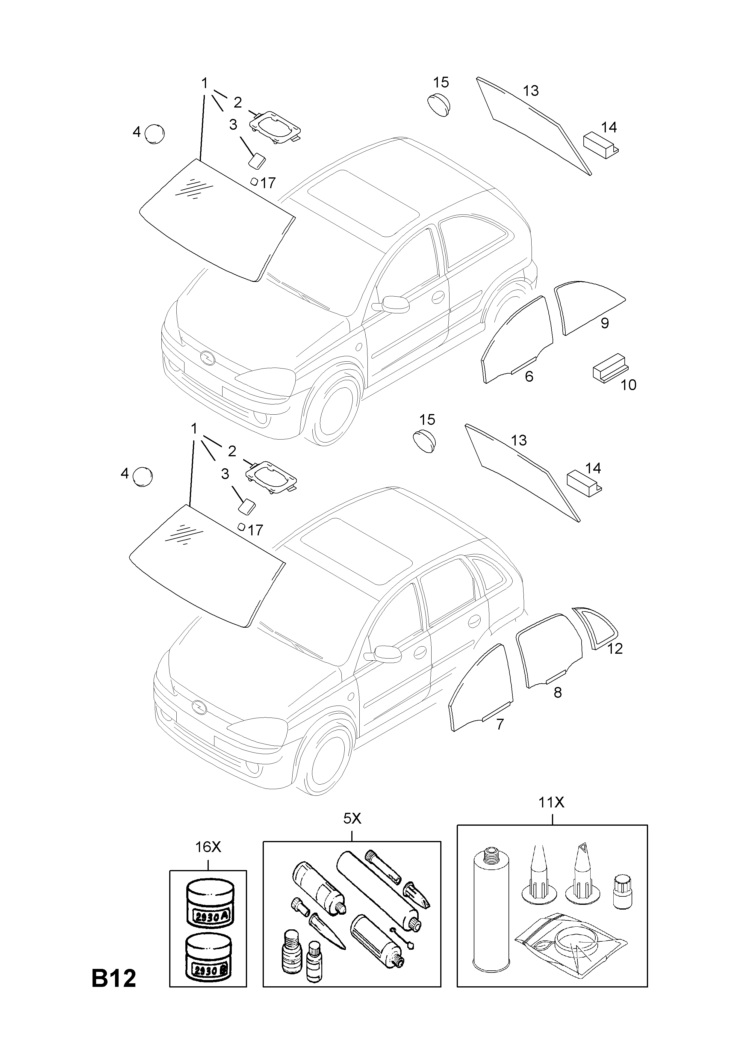 Opel CORSAC Windscreen > EPC Online >