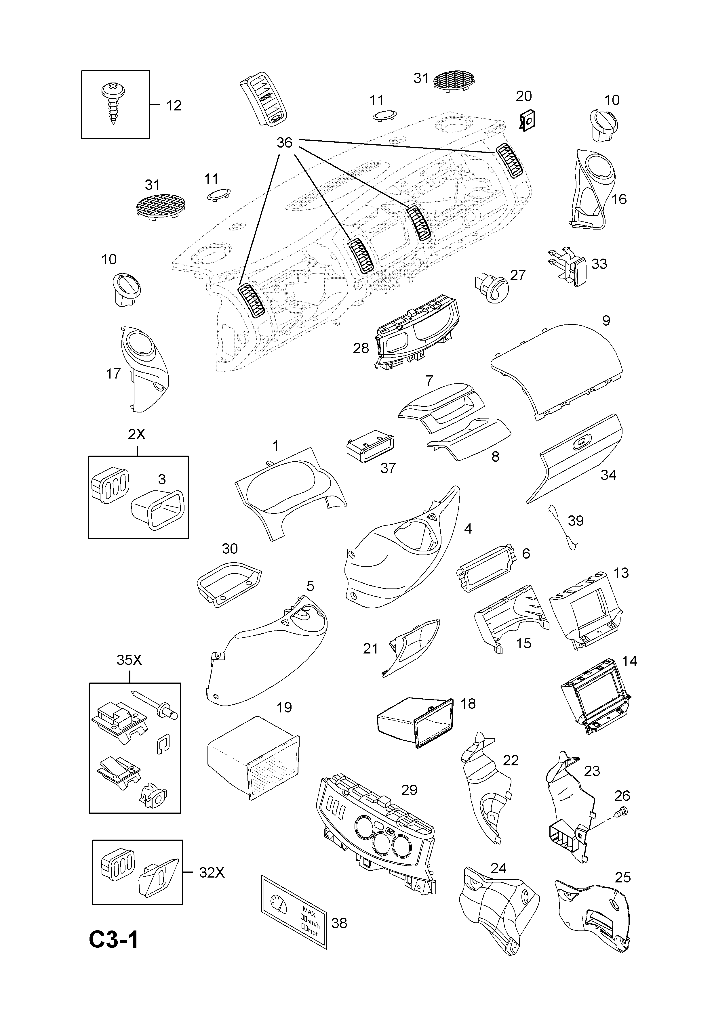 Vauxhall VIVAROA Instrument panel fittings > EPC Online
