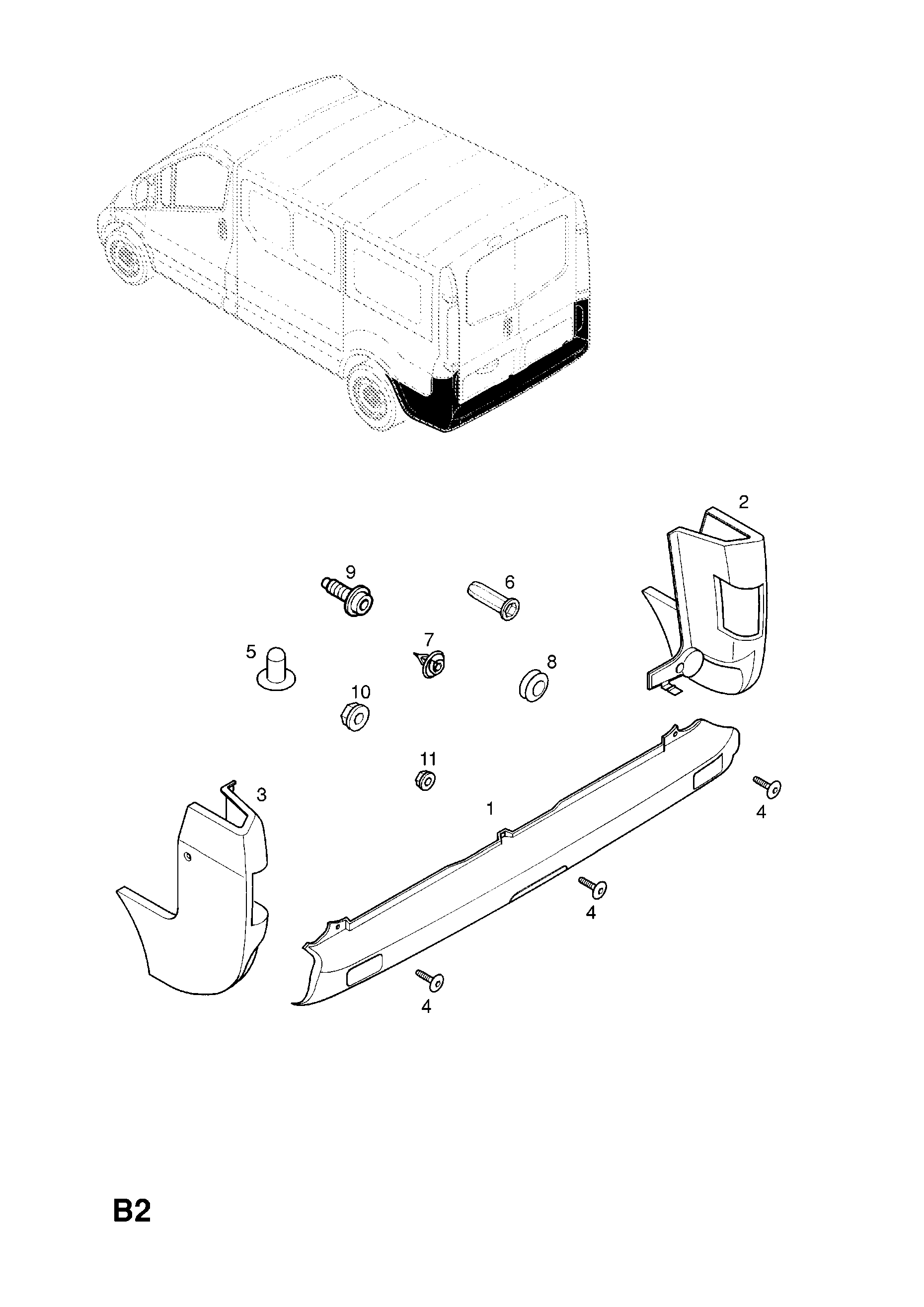 Vauxhall VIVAROA Rear bumper panel > EPC Online >