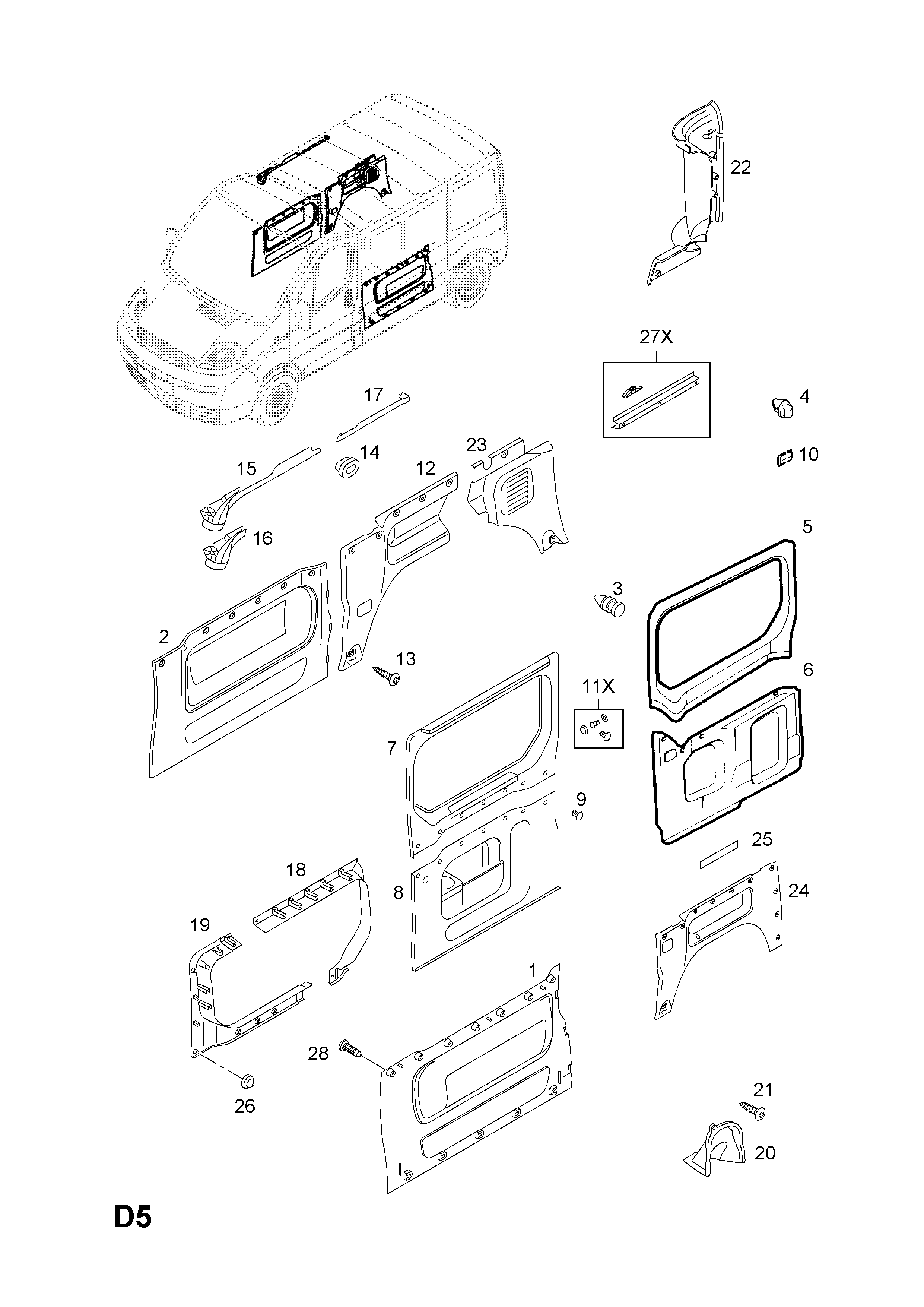 Vauxhall VIVAROA Body side trim > EPC Online >