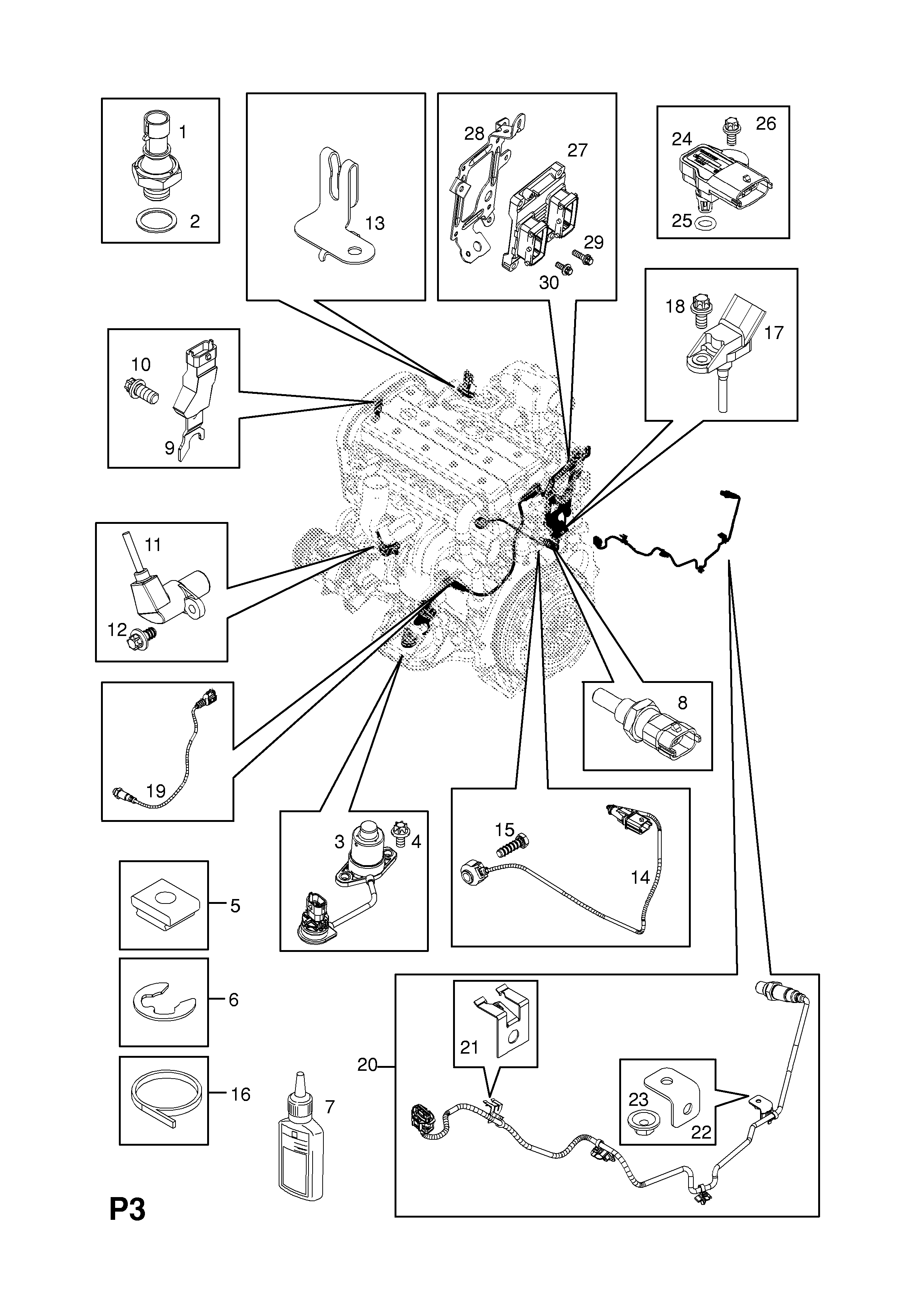 Opel ZAFIRAB Powertrain sensors and engine control module (contd