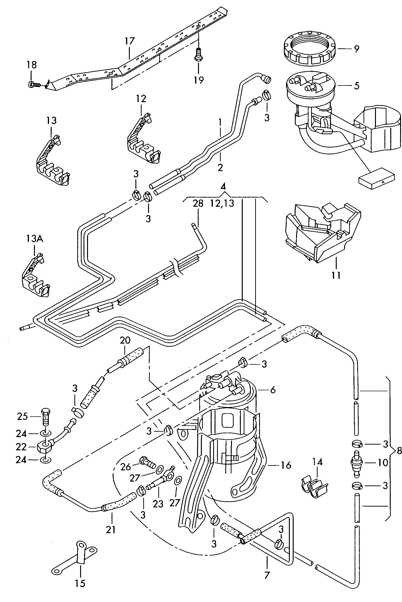 Volkswagen Passat syncro (1997 1999) Fuel filter. fuel line. > ETKA