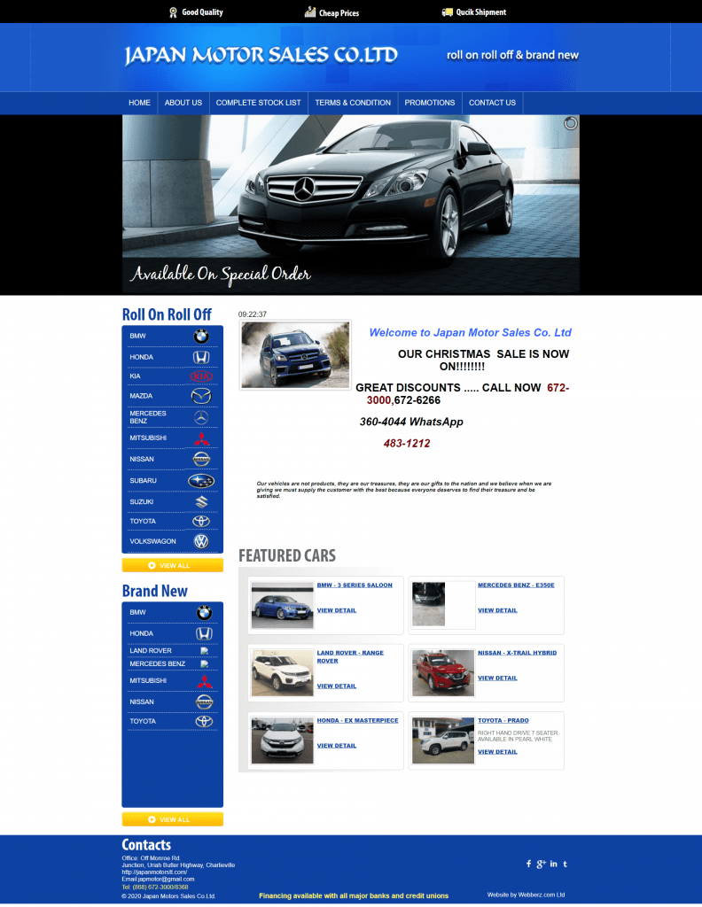 Japan Motors site design, development in Trinidad