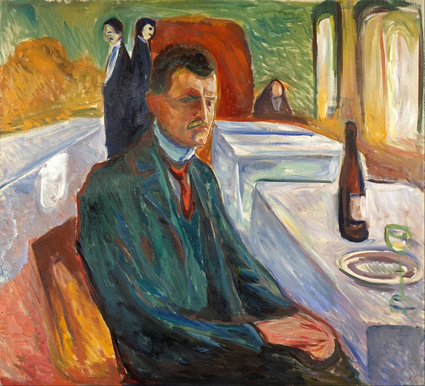 Autoportrait avec une bouteille de vin. Edvard Munch