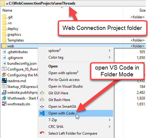Open your Web Project in VsCode - West Wind Web Connection