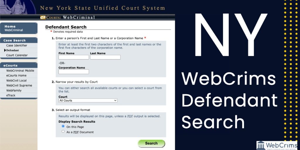 NY WebCrims Defendant Search Online Tool