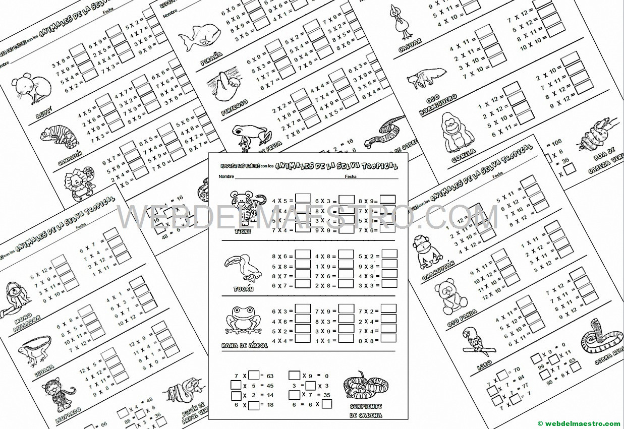 Ejercicios de tablas de multiplicar Web del maestro
