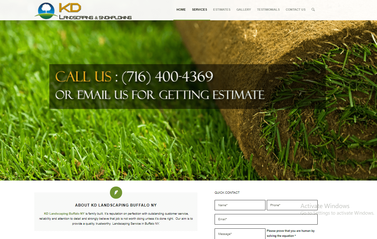 KD LANDSCAPING AND SNOW PLOWING Website Design Rochester NY