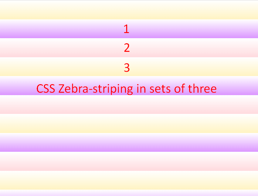 CSS zebrastriping in sets of three and four CSS