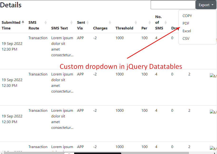 How to use external search, pagination, and download buttons in jQuery