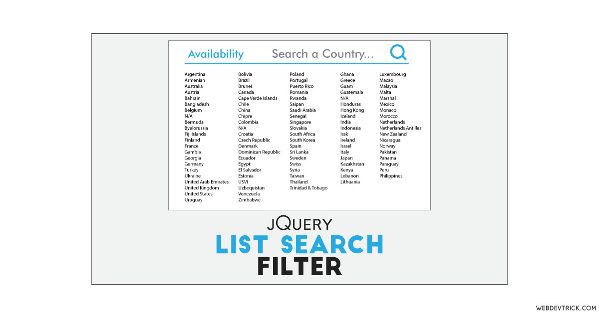jQuery Search List With Bootstrap Layout Search List Filter Program