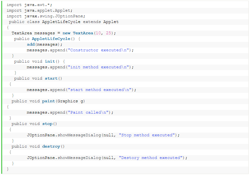 Draw The Life Cycle Of An Applet