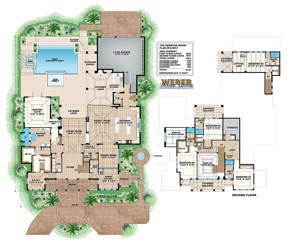 West Indies House Plan 2 Story Caribbean Beach Home Floor Plan