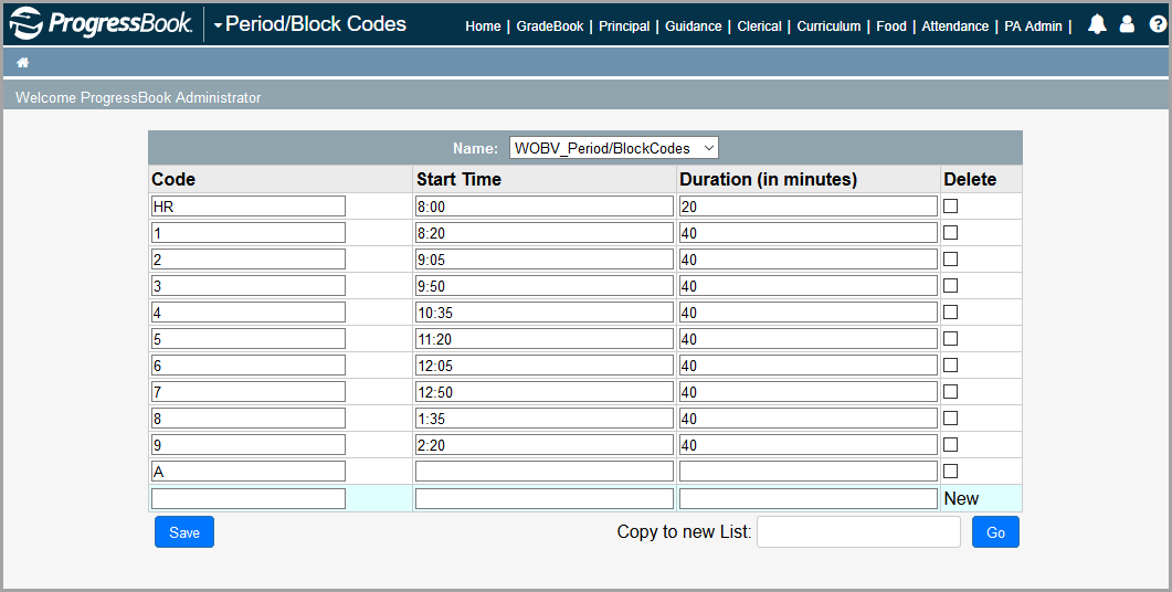 Maintaining Period/Block Codes