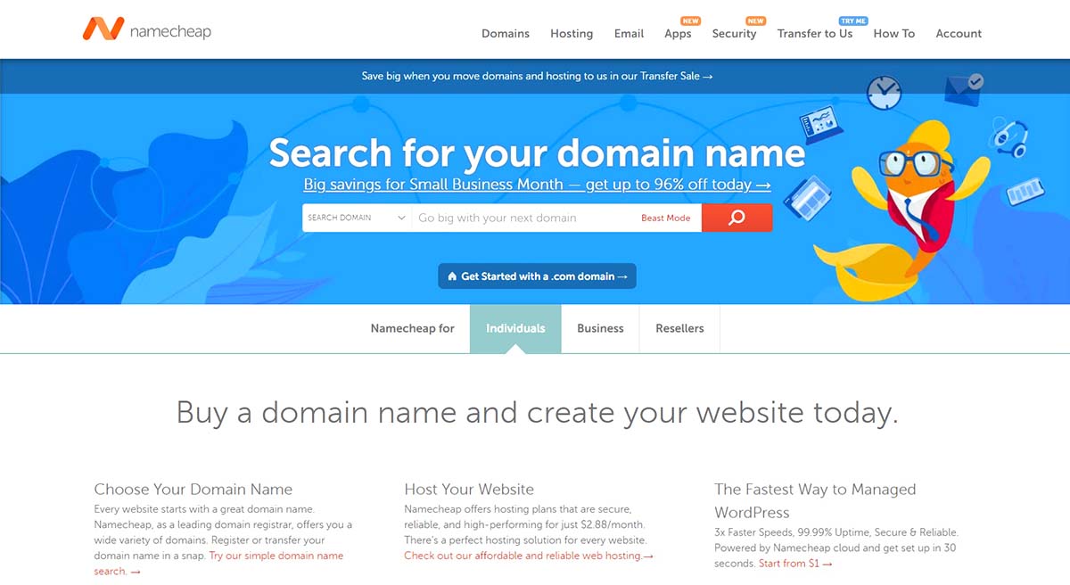 Namecheap Web Hosting homepage 